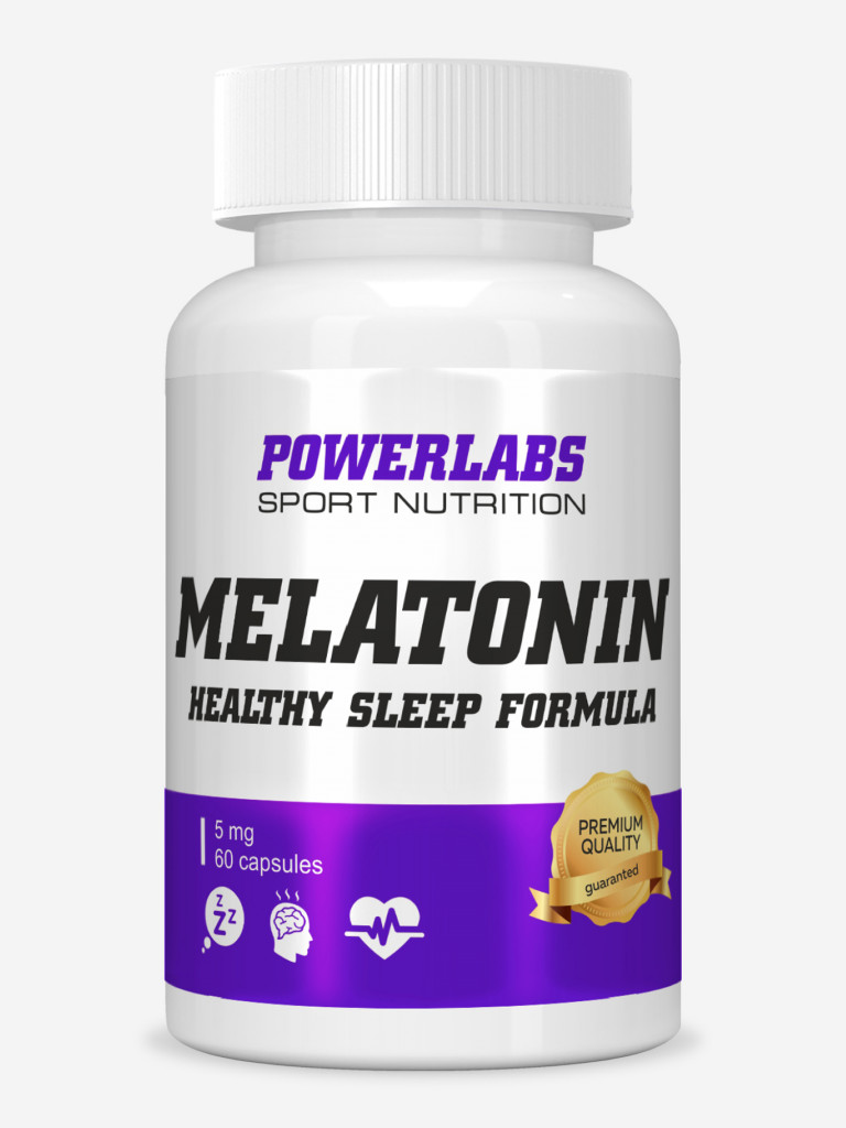 Мелатонин, Powerlabs, 5 мг, 60 капсул