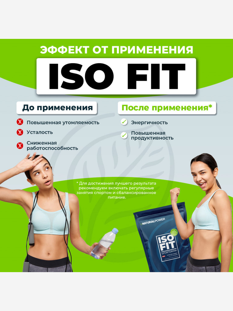 Изотоник Natural Power ISO FIT 400 гр Зеленое яблоко, Австрия