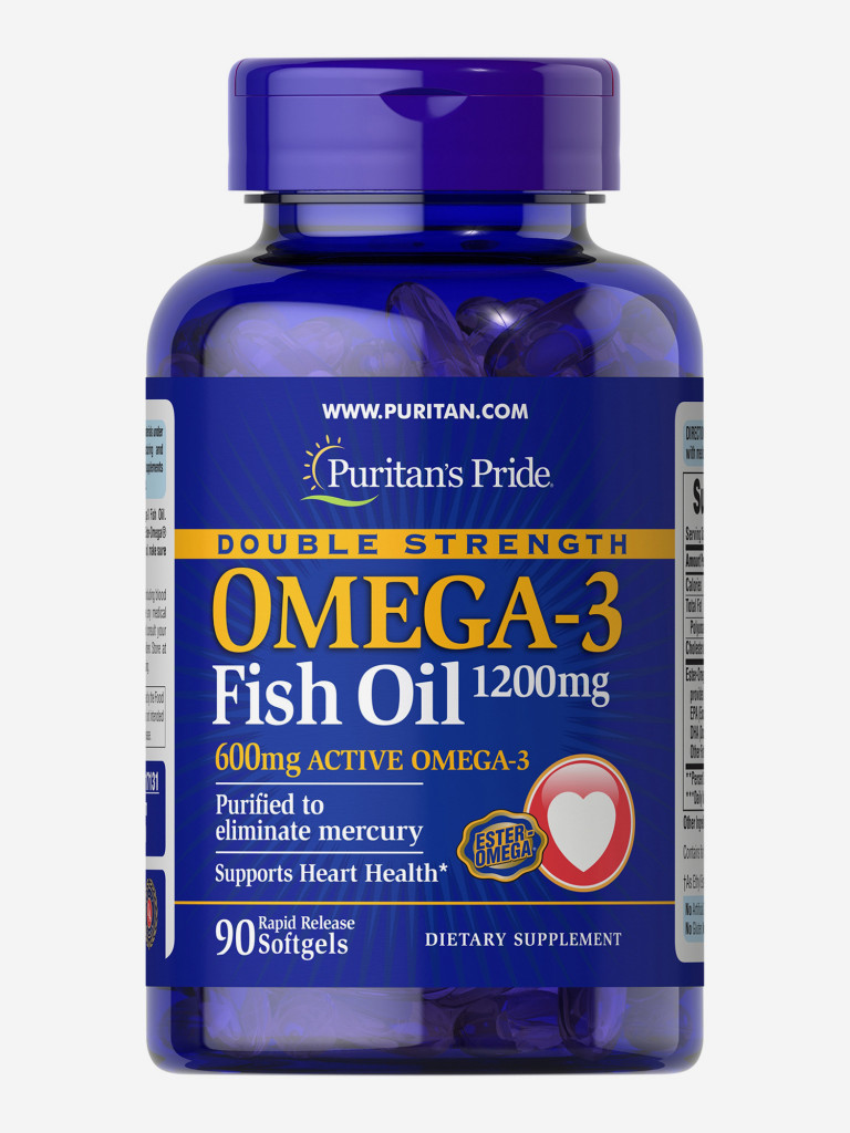 Омега 3 Puritan's Pride Double Strength Omega 3 Fish Oil 1200 мг, 90 капсул