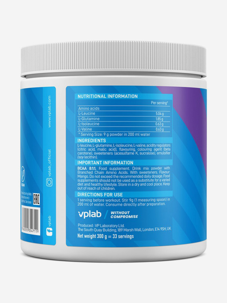 Аминокислоты BCAA Vplab Nutrition "Манго", 300 г