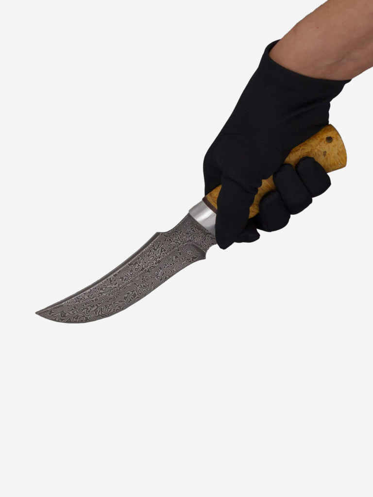 Нож Златоустовский оружейный завод Сокол (нержавеющая дамасская сталь дикии, кап клёна стабилизированный/ал.) нож для охоты, разделочный нож