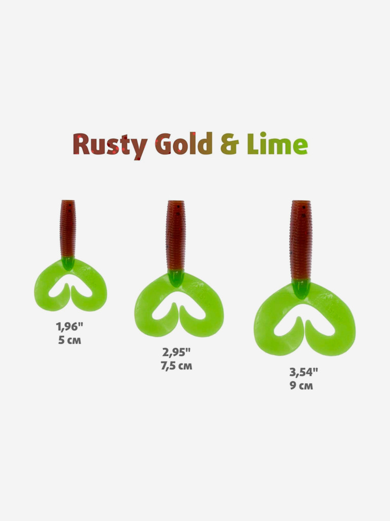 Мягкая приманка Helios Credo Double Tail, 3,54" / 9 см, Rusty Gold & Lime, 15 штук (HS-28-017-N-15)