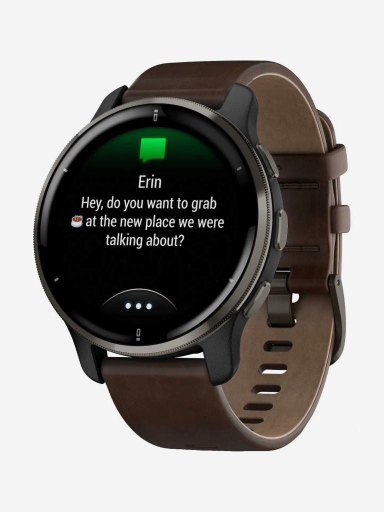 Спортивные наручные часы Garmin Venu 2 Plus Black Slate, Leather