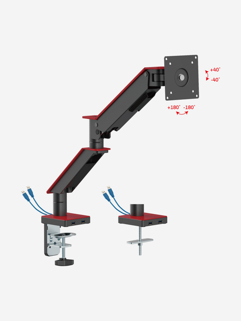UNITEKI FMGT101RDR PRO LINE Кронштейн для монитора со струбциной, системы газлифт, диагональ 17-35", крепление с функцией перемещения в вертикальной плоскости