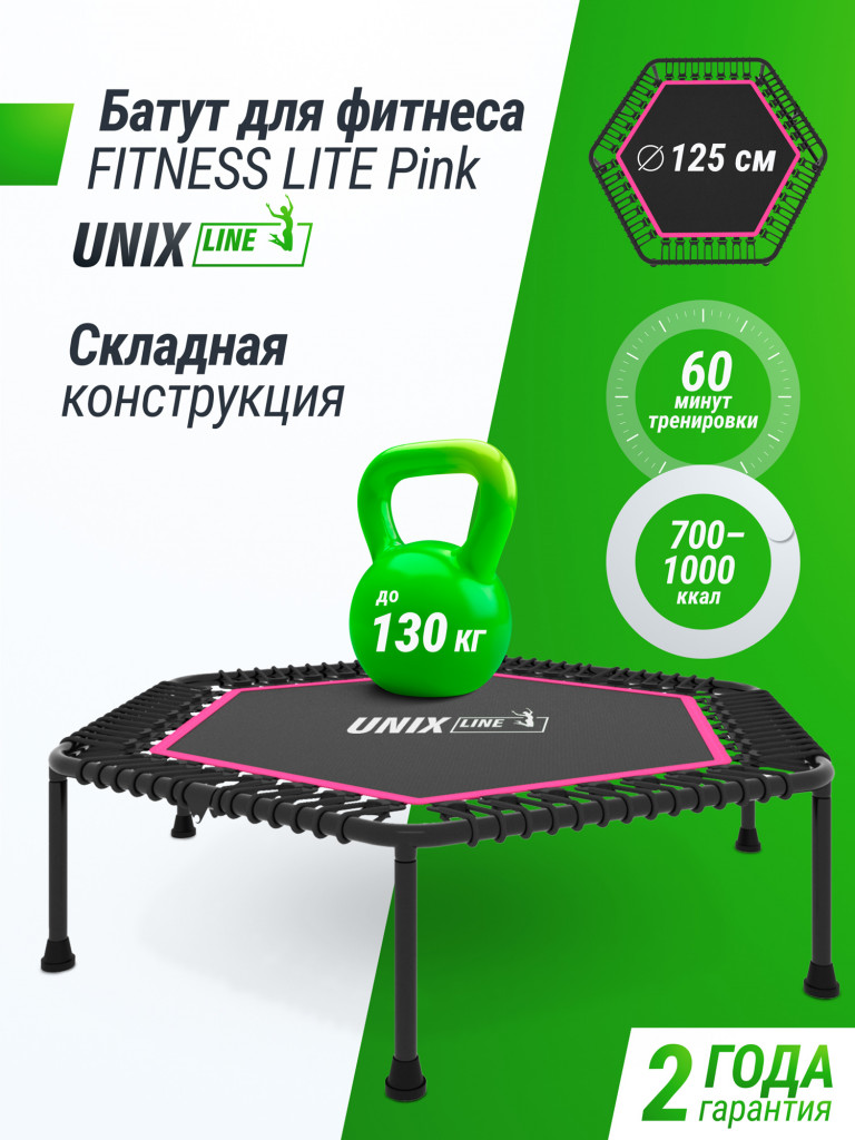 Батут спортивный для фитнеса и джампинга UNIX Line Fitness Lite 125 см, розовый