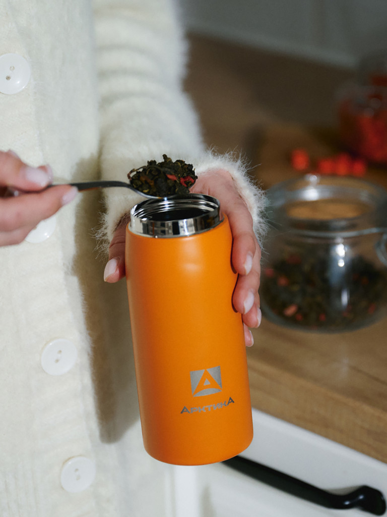 Термокружка Арктика 715 с ситечком 320 мл, оранжевая