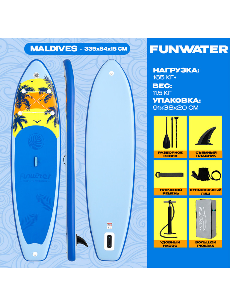 Надувная SUP-доска FunWater MALDIVES, 11' 335*84*15 см сапборд