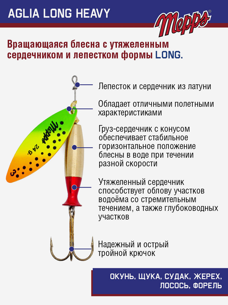 Блесна Mepps AGLIA LONG HEAVY 3 OR TIGER