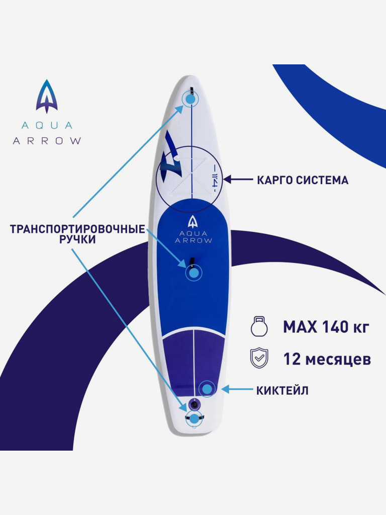 SUP доска надувная Aqua Arrow 11.4 Navy, полная комплектация