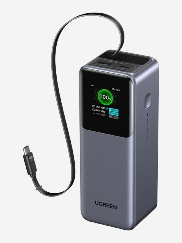 Внешний аккумулятор UGREEN PB726 (95670B) 165W Power Bank 20000mAh USB-C&USB-A с выдвижным кабелем (ССС)