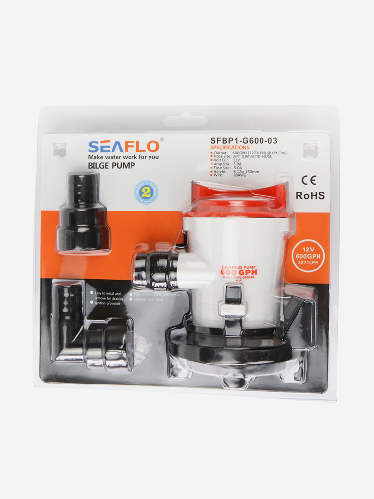 Помпа водооткачивающая SeaFlo 12V, 600 галлон/час, трюмная, патрубок 19 мм