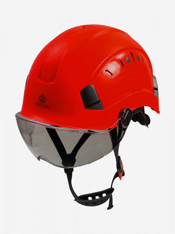 Каска защитная "Zenon" красная с затемненным визором. Вертикаль