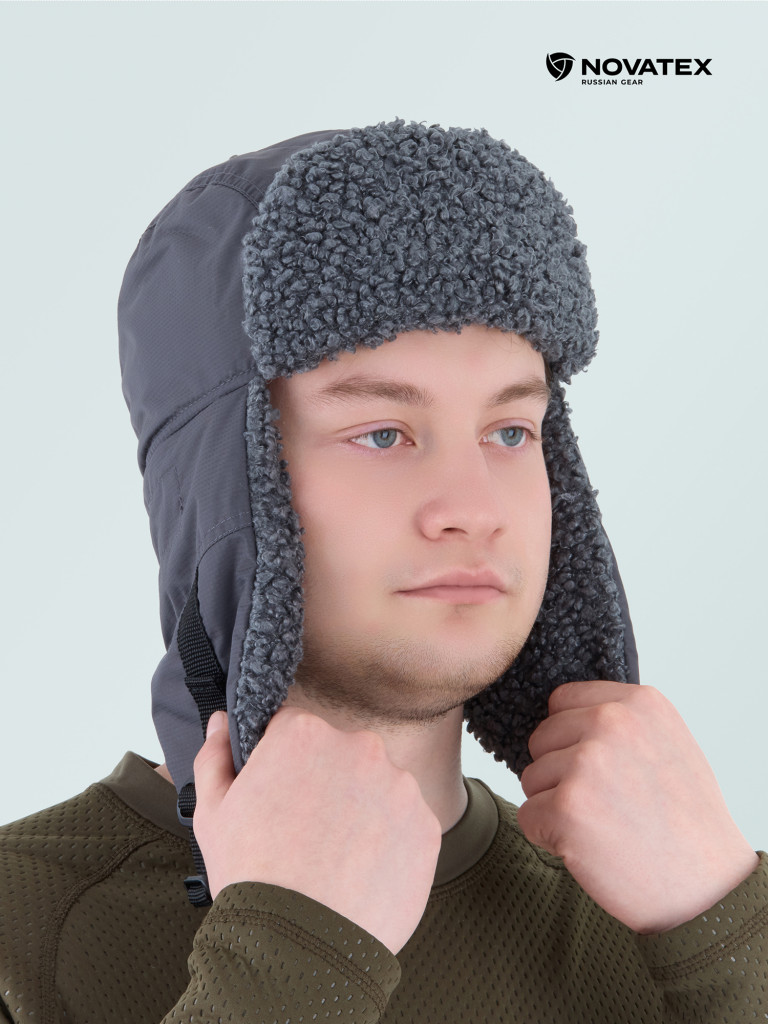 Шапка-ушанка для рыбалки и охоты Камчатка GRAYLING, графит