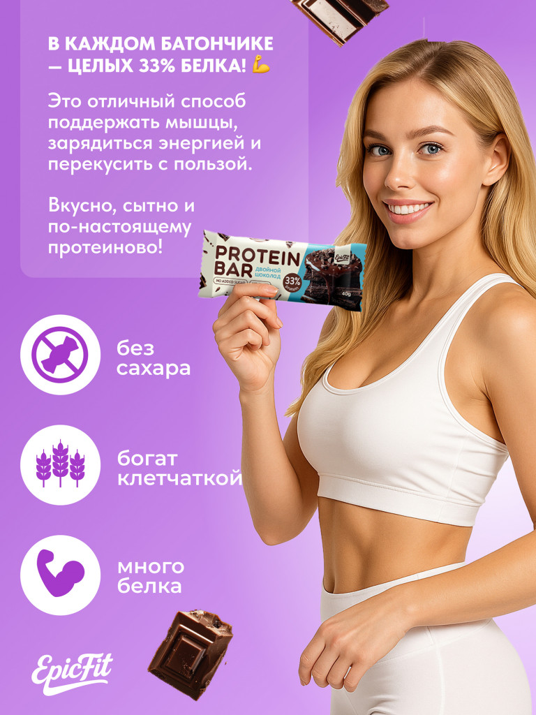 Протеиновые батончики без сахара, без глазури, Ассорти вкусов, 16шт