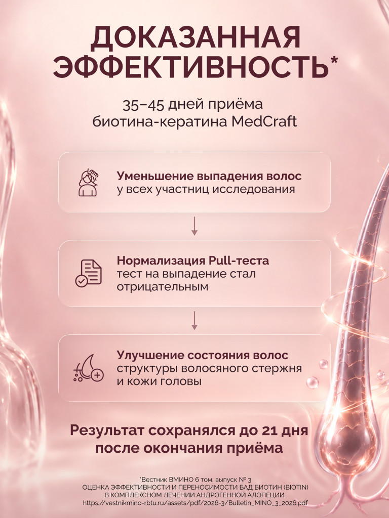 Биотин липосомальный+Кератин MedCraft, 150 мкг, 60 табл.