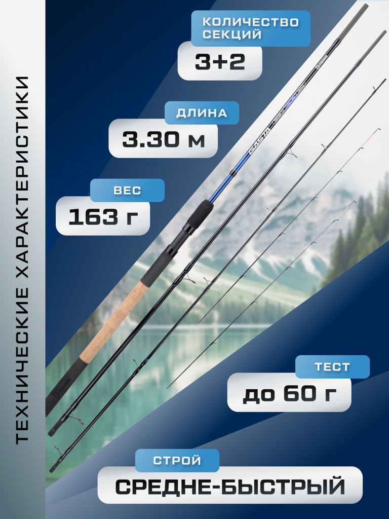 F-FISHING Удилище фидерное Gasta Feeder 3,3м тест max 60г