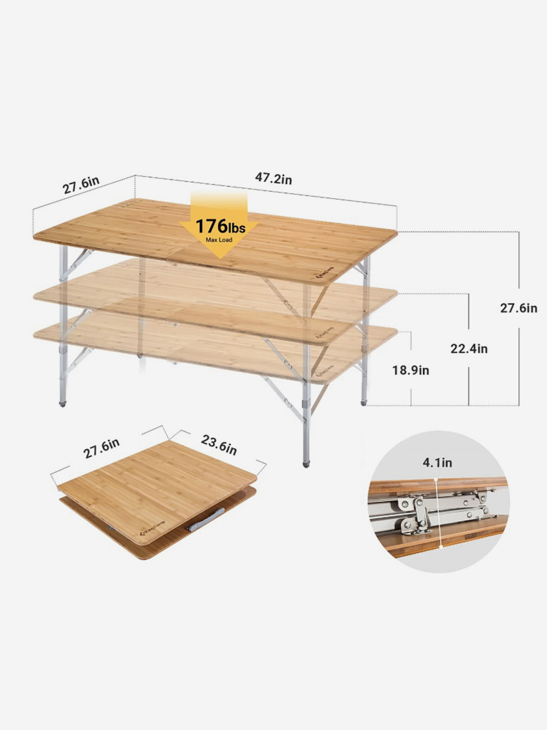 Стол складной 3929 Bamboo Folding table, алюминий, 120Х70Х70 см
