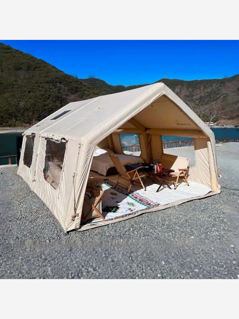 Надувная палатка Coody 17.28 Pro Beige, 17.2 м², 4–6 человек, 2 входа, дымоход