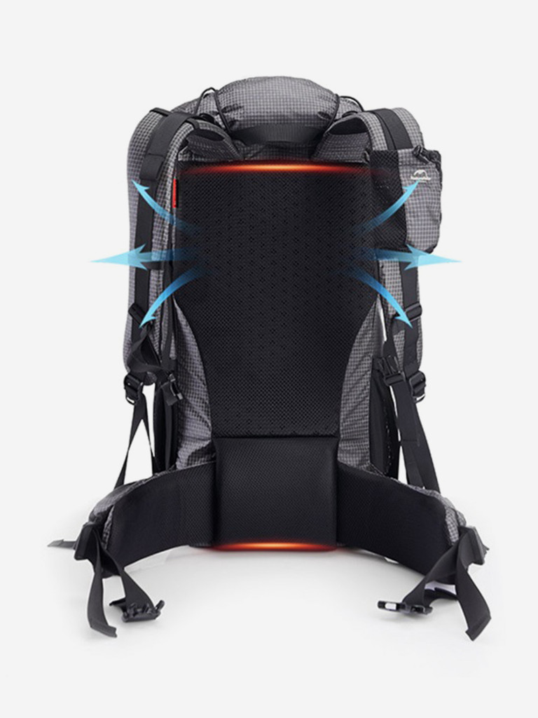 Рюкзак походный Naturehike Rock, 40л + 5л, черный/серый