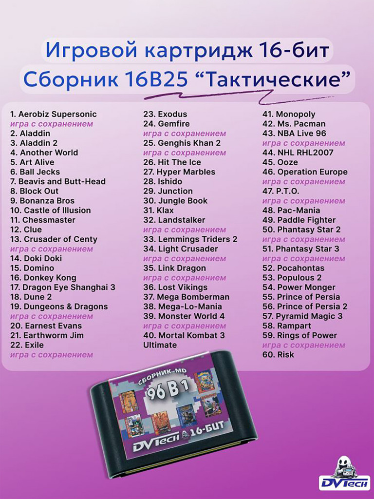 Картридж игровой DVTech Wargame 96 в 1 RAM