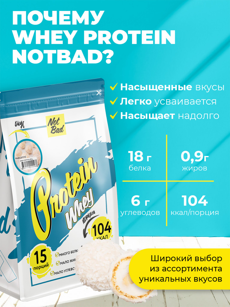 Протеин сывороточный, NotBad Whey Protein, 450 г, Рафаэлло