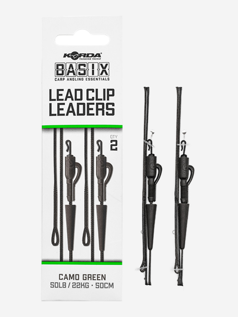 Монтаж с безопастной клипсой Basix Lead Clip Leaders KORDA 50cm Camo green 50lb
