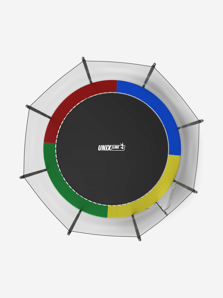 Батут каркасный UNIX Line Simple 12 ft Color с внешней защитной сеткой, общий диаметр 366 см, до 150 кг