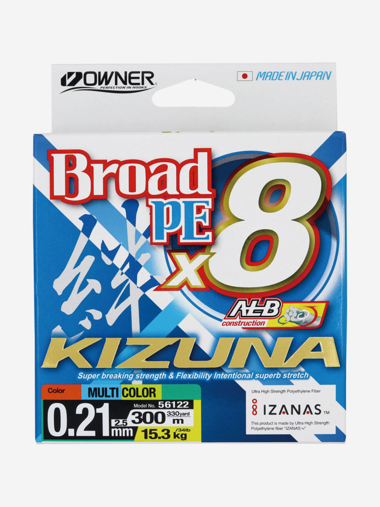 Шнур OWNER Kizuna X8 Broad PE multi color 10м 300м 0,21мм 15,3кг