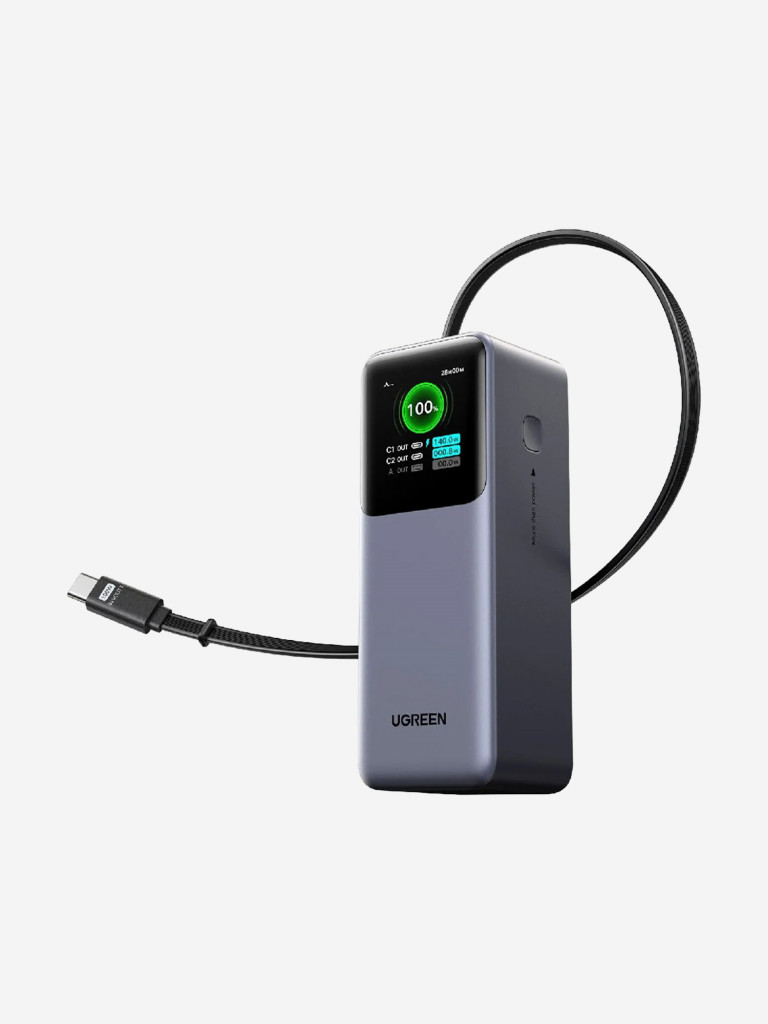 Внешний аккумулятор UGREEN PB726 (95670B) 165W Power Bank 20000mAh USB-C&USB-A с выдвижным кабелем (ССС)
