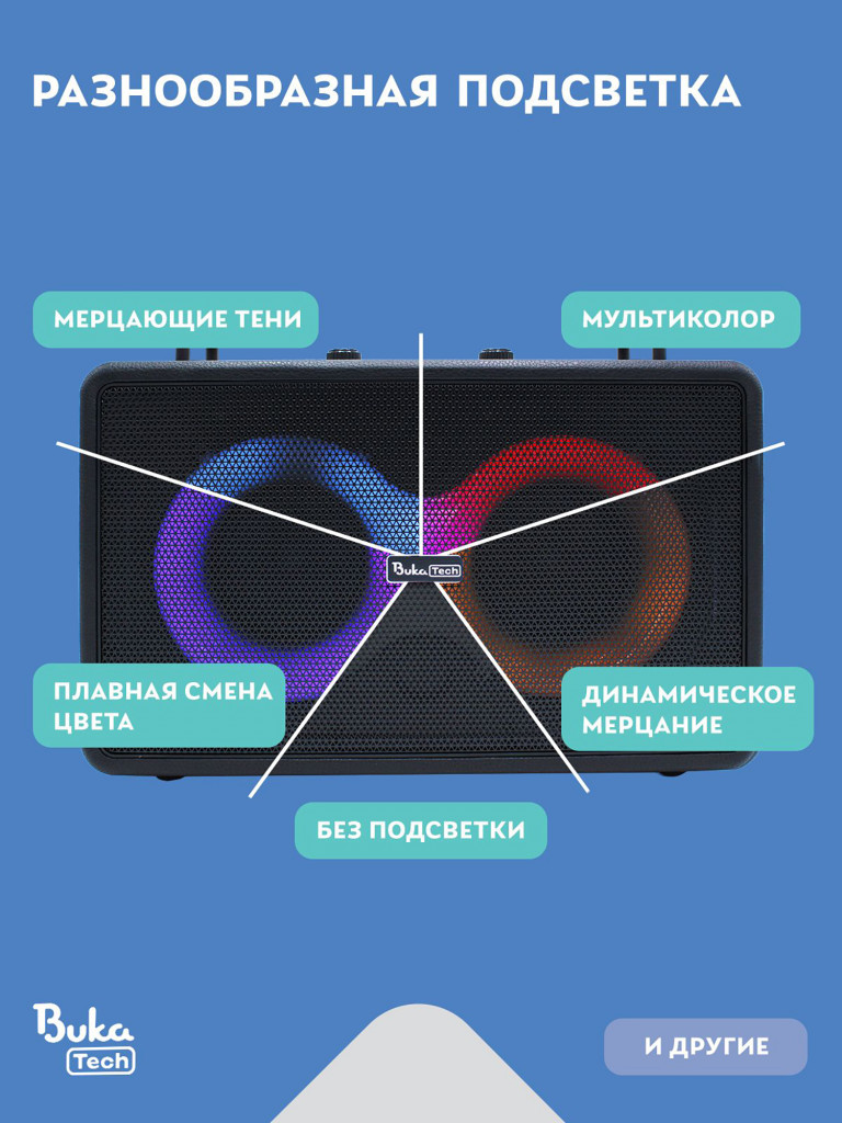 Беспроводная портативная колонка с двумя микрофонами BukaTech Patty Black, 35 Вт