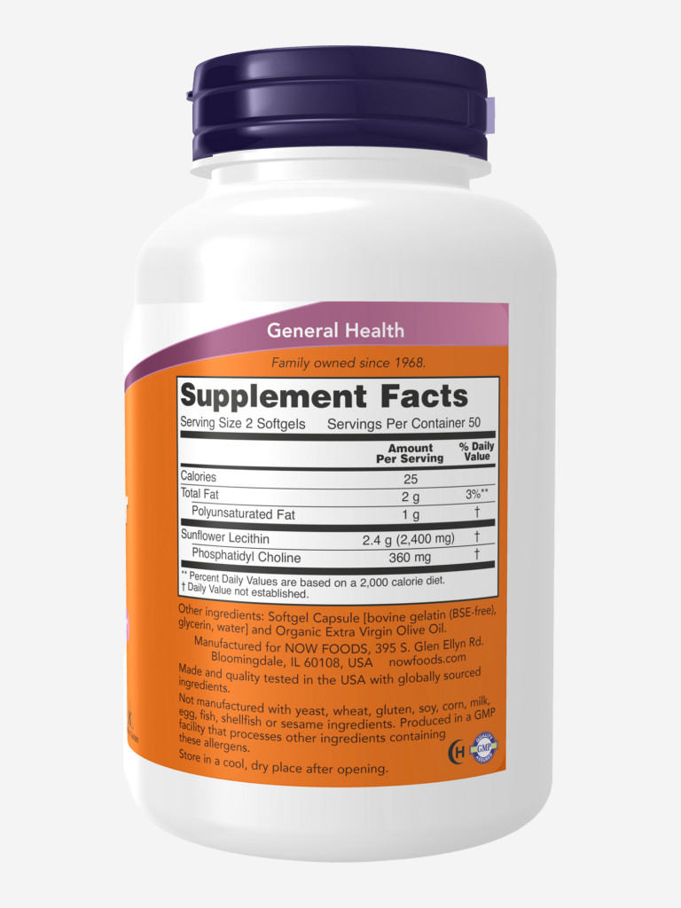 NOW Лецитин подсолнечника 1200 мг 1845 мг 100 капс