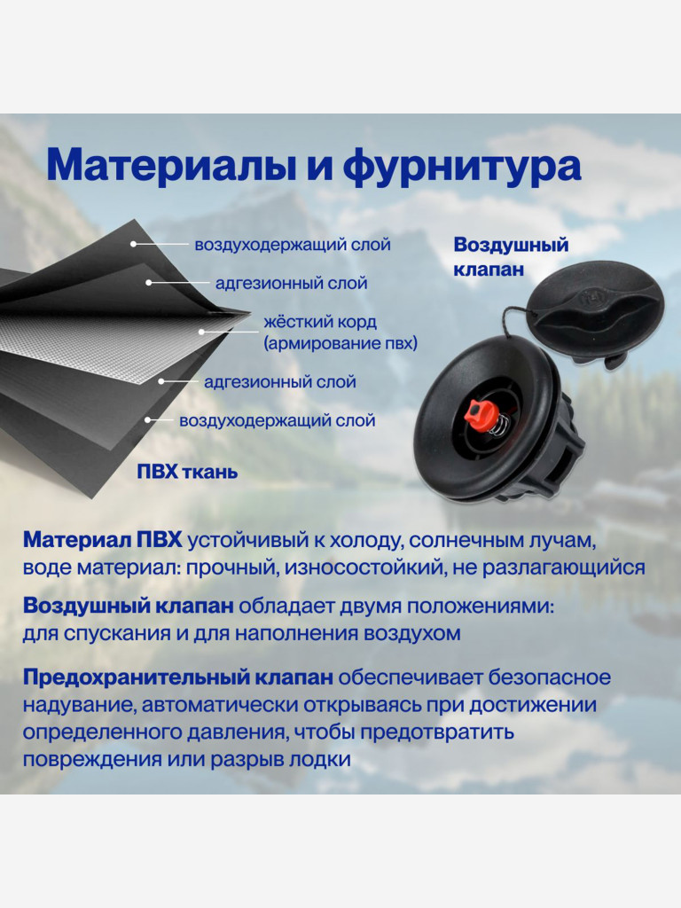 Лодка надувная для рыбалки ПВХ Лодки Поволжья 3200 НД трехместная, стационарный транец под мотор, с надувным дном, серо-черная