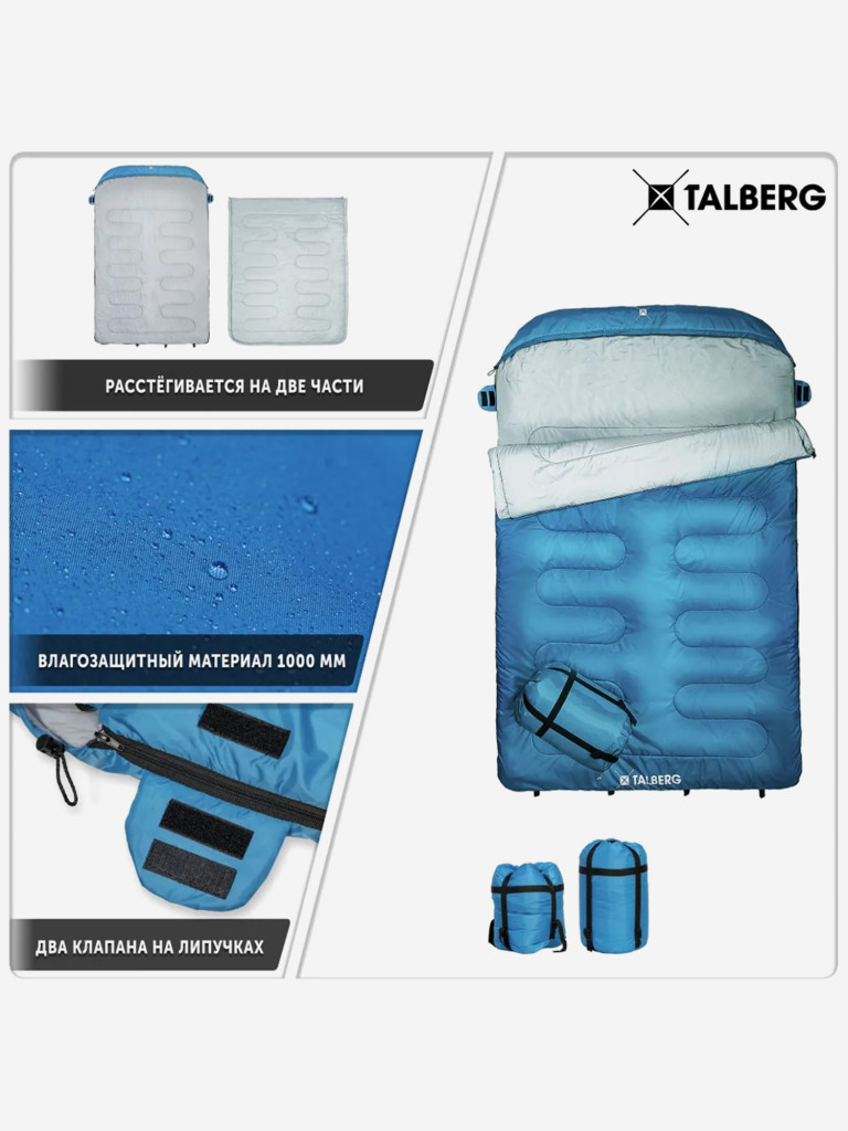 Двухместный спальный мешок Talberg AOSTA DOUBLE 0°C, голубой