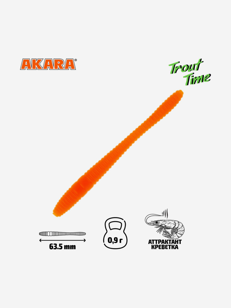 Силиконовая приманка Akara Trout Time RAIN-WORM 2.5 Shrimp 100 (20 шт.)