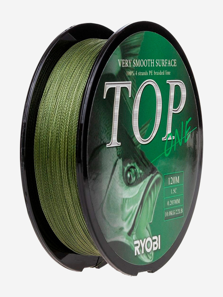 Шнур плетеный для рыбалки Ryobi TOP PE4X, 120м, 0,203мм, 10кг, темно-зеленый