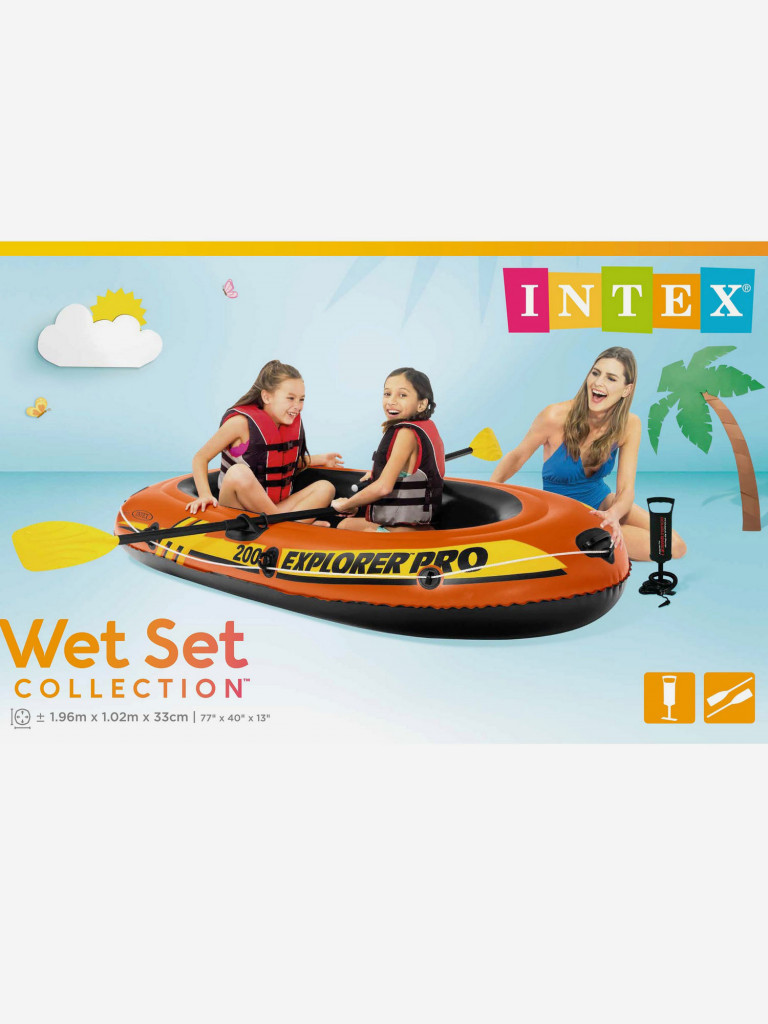 Лодка надувная Intex 58357 EXPLORER Pro 200 SET, 2-мест. + ручной насос,  пластиковые весла оранжевый/желтый цвет — купить за 4310 руб., отзывы в  интернет-магазине Спортмастер