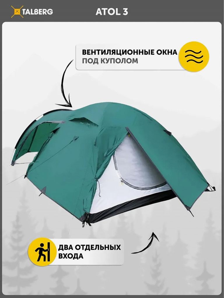 Палатка 3-х местная туристическая Talberg ATOL 3, зеленый