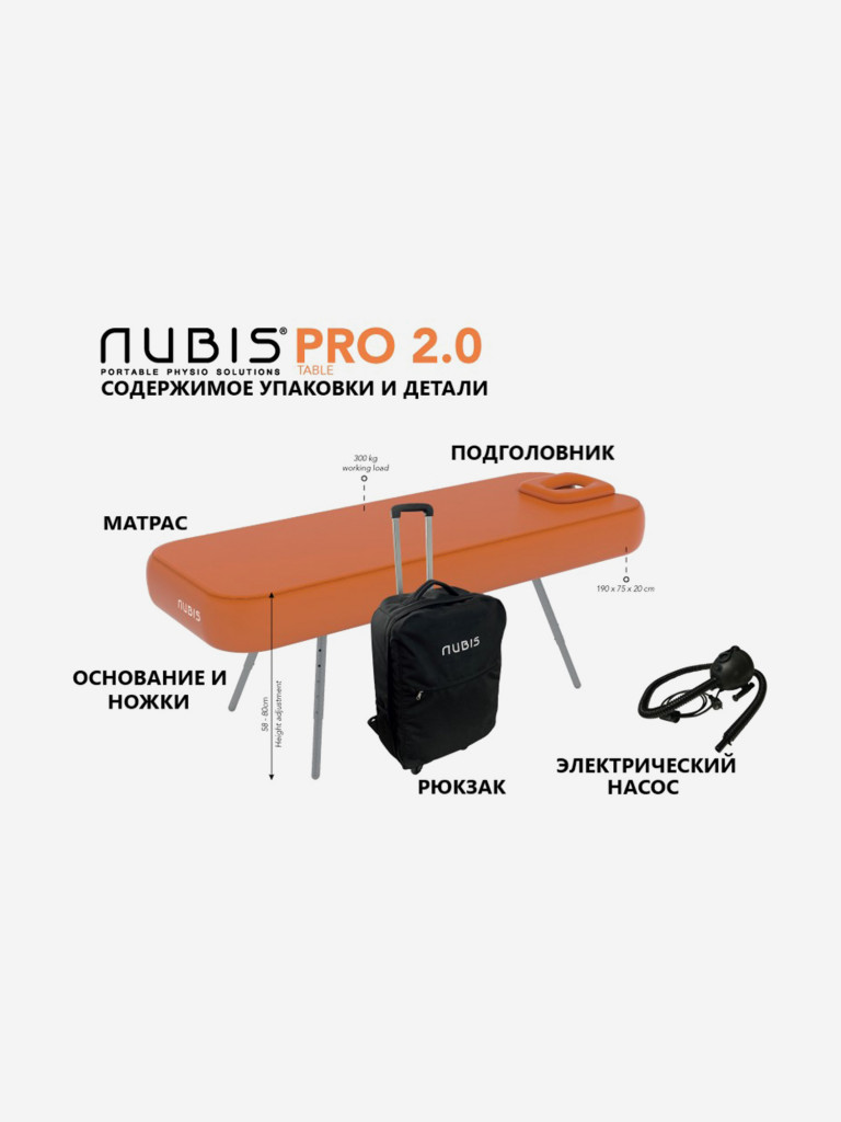 NUBIS PRO Массажный стол складной с регулировкой высоты и вырезом для лица, 190 х 75 см, Светло-голубой