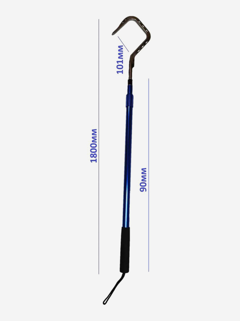 Багор BLUE MARLIN, голова 4" дюйма, из нержавеющей стали 304, раздвижной, с ручкой из морского алюминия, длина 90-180cm