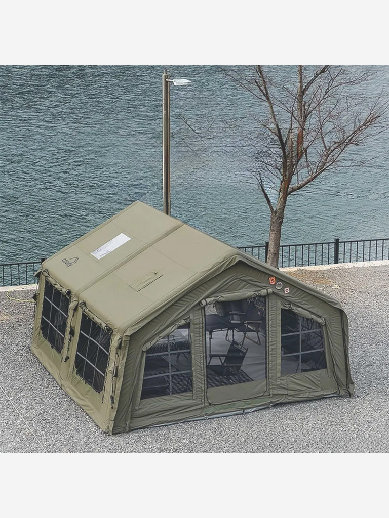 Надувная палатка Coody 17.28 Pro Army Green, 17.2 м², 4–6 человек, 2 входа, дымоход