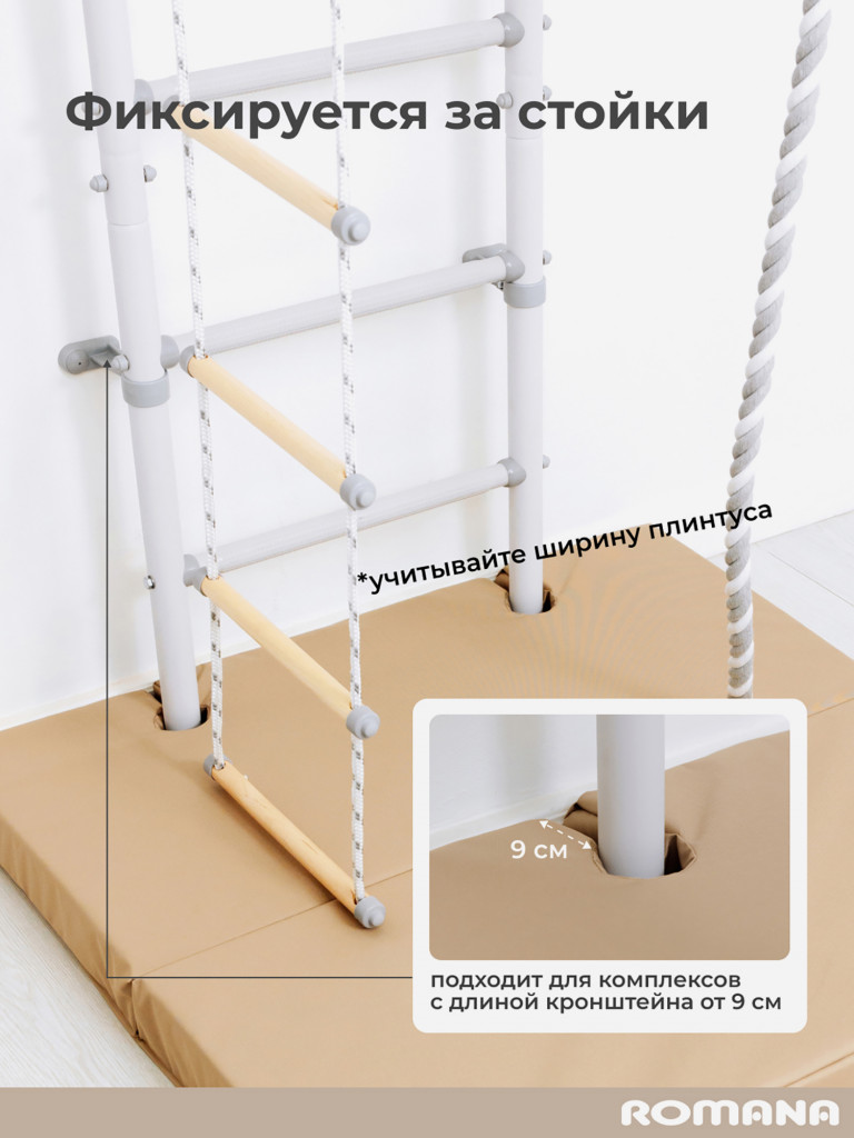 Мат с выемками для шведской стенки 100х100х8 см складной детский ROMANA