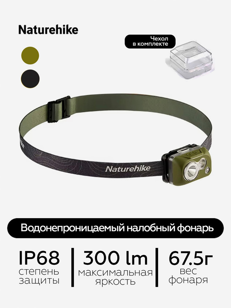 Фонарь Naturehike, налобный, IP68, зеленый