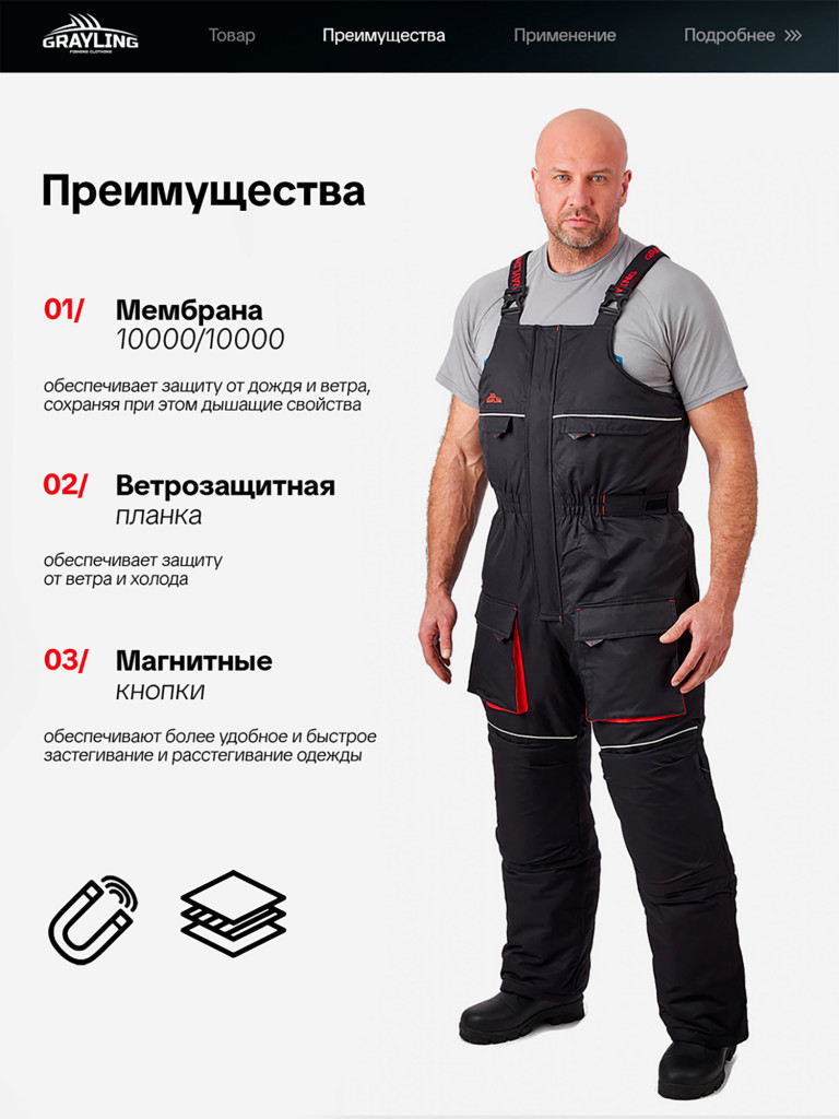 Костюм для рыбалки зимний -45, GRAYLING, Селигер черно-красный