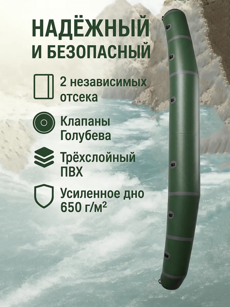 Пакрафт лодка Эскимос 300 надувной двухместный двухсекционный для рыбалки с 14 рым-петлями