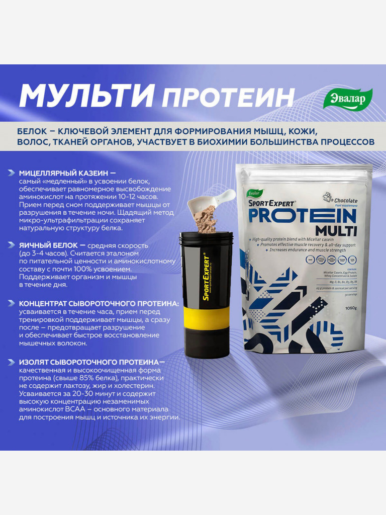 СпортЭксперт Мульти Протеин со вкусом шоколада Эвалар 1050 гр