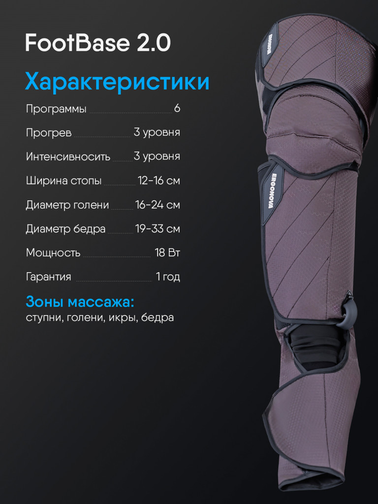 Массажер лимфодренажный для ног электрический FootBase 2.0 прессотерапия с подогревом