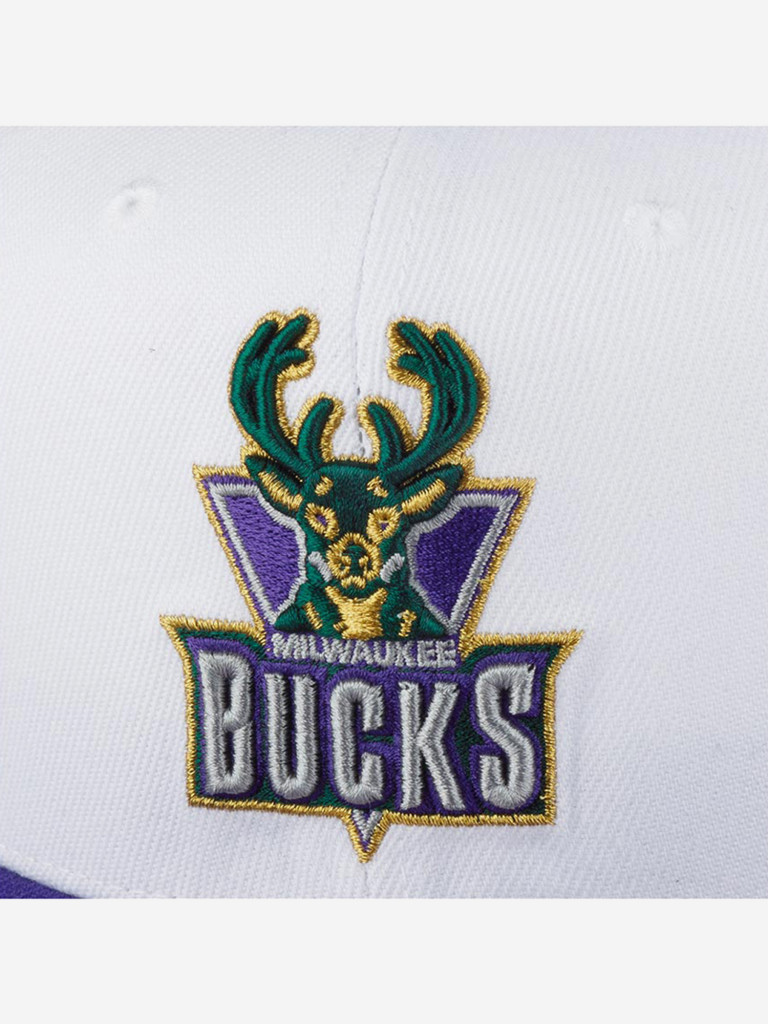 Бейсболка с прямым козырьком MITCHELL NESS 6HSSSH21294-MBUWHPR Milwaukee Bucks NBA