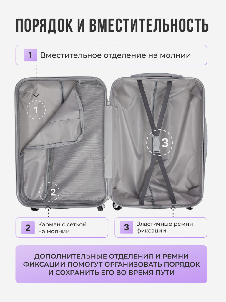 Чемодан Tevin s ручная кладь пластиковый неубиваемый