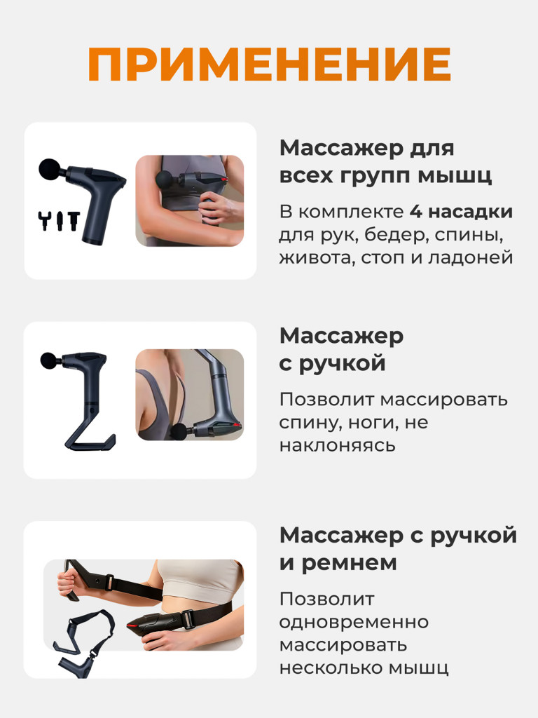 Перкуссионный пистолет спортивный массажер для тела, ног, спины, шеи Qualigo
