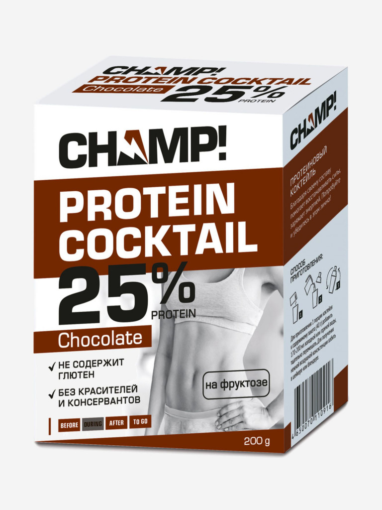 Коктейль протеиновый шоколадный Champ ЛЕОВИТ. 12 пакетов по 40г